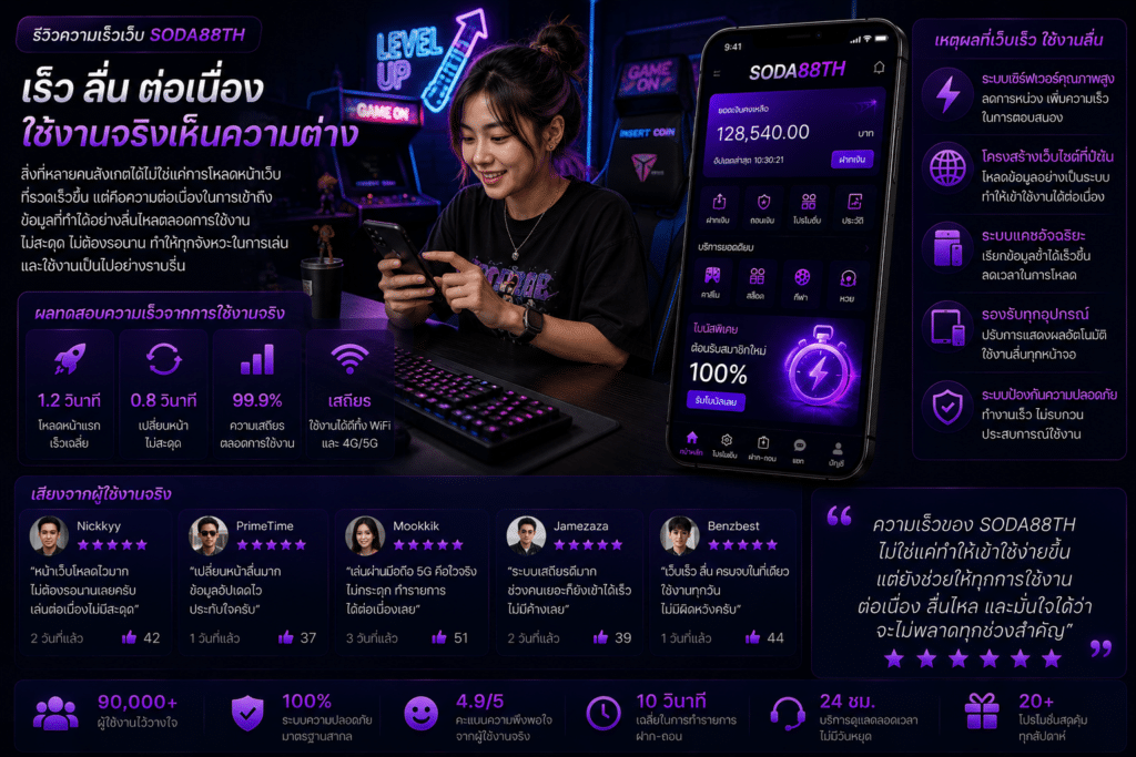 รีวิวความเร็วเว็บ SODA88TH จากการใช้งานจริง สิ่งที่หลายคนสังเกตได้ไม่ใช่แค่การโหลดหน้าเว็บที่รวดเร็วขึ้น แต่คือความต่อเนื่องในการเข้าถึงข้อมูลที่ทำได้อย่างลื่นไหลตลอดการใช้งาน